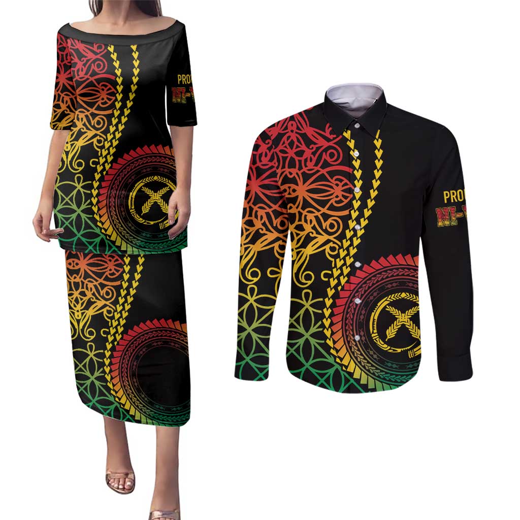 Proudly Ni-Van Sandroing Inspired Classic Style Couples Matching Puletasi and Long Sleeve Button Shirt LT7 Colorful - Polynesian Pride