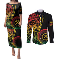 Proudly Ni-Van Sandroing Inspired Classic Style Couples Matching Puletasi and Long Sleeve Button Shirt LT7 Colorful - Polynesian Pride