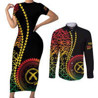 Proudly Ni-Van Sandroing Inspired Classic Style Couples Matching Short Sleeve Bodycon Dress and Long Sleeve Button Shirt LT7 Colorful - Polynesian Pride