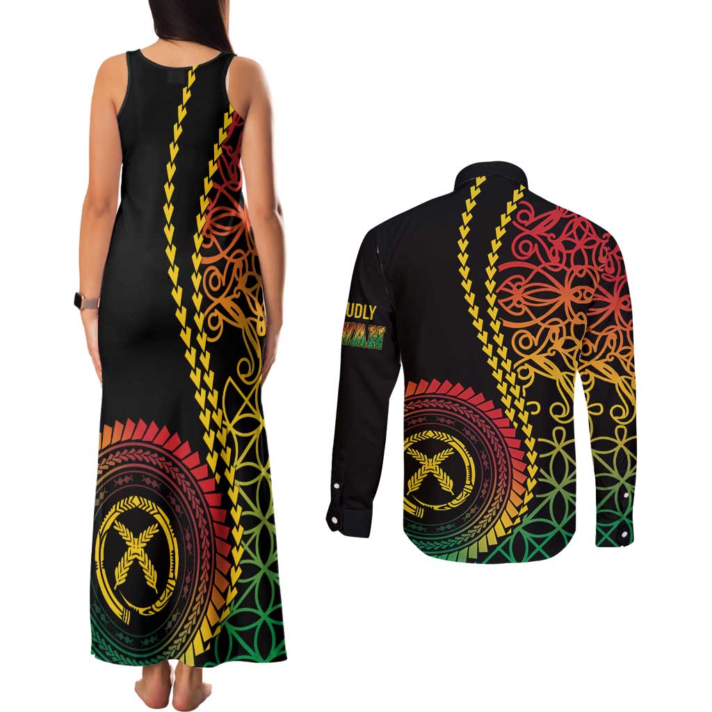 Proudly Ni-Van Sandroing Inspired Classic Style Couples Matching Tank Maxi Dress and Long Sleeve Button Shirt LT7 - Polynesian Pride