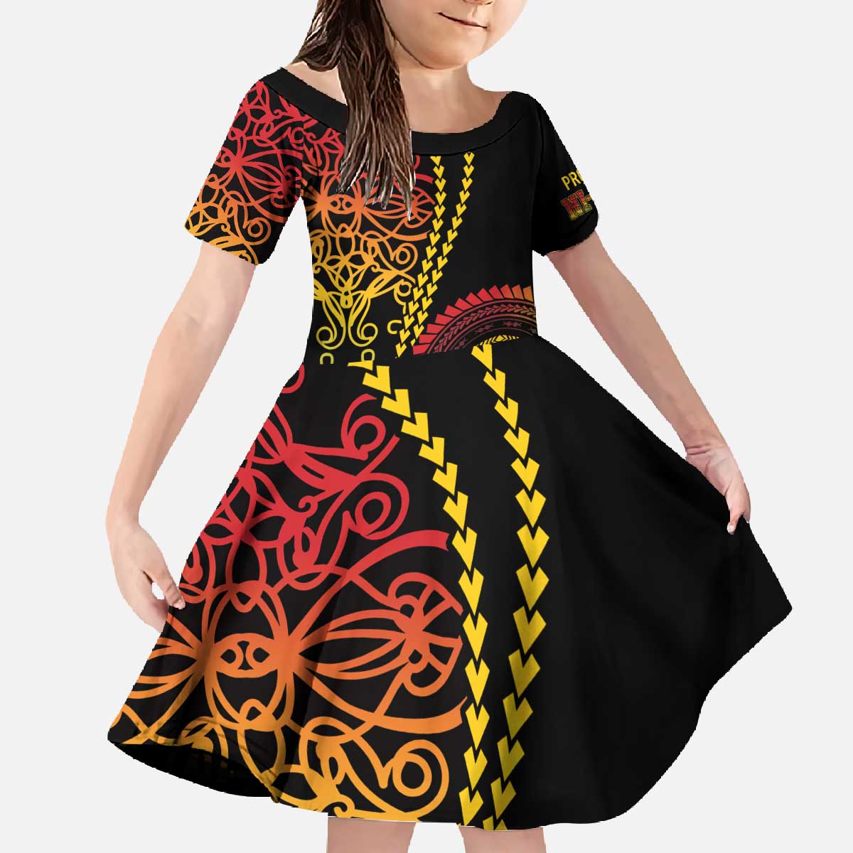 Proudly Ni-Van Sandroing Inspired Classic Style Family Matching Off The Shoulder Long Sleeve Dress and Hawaiian Shirt