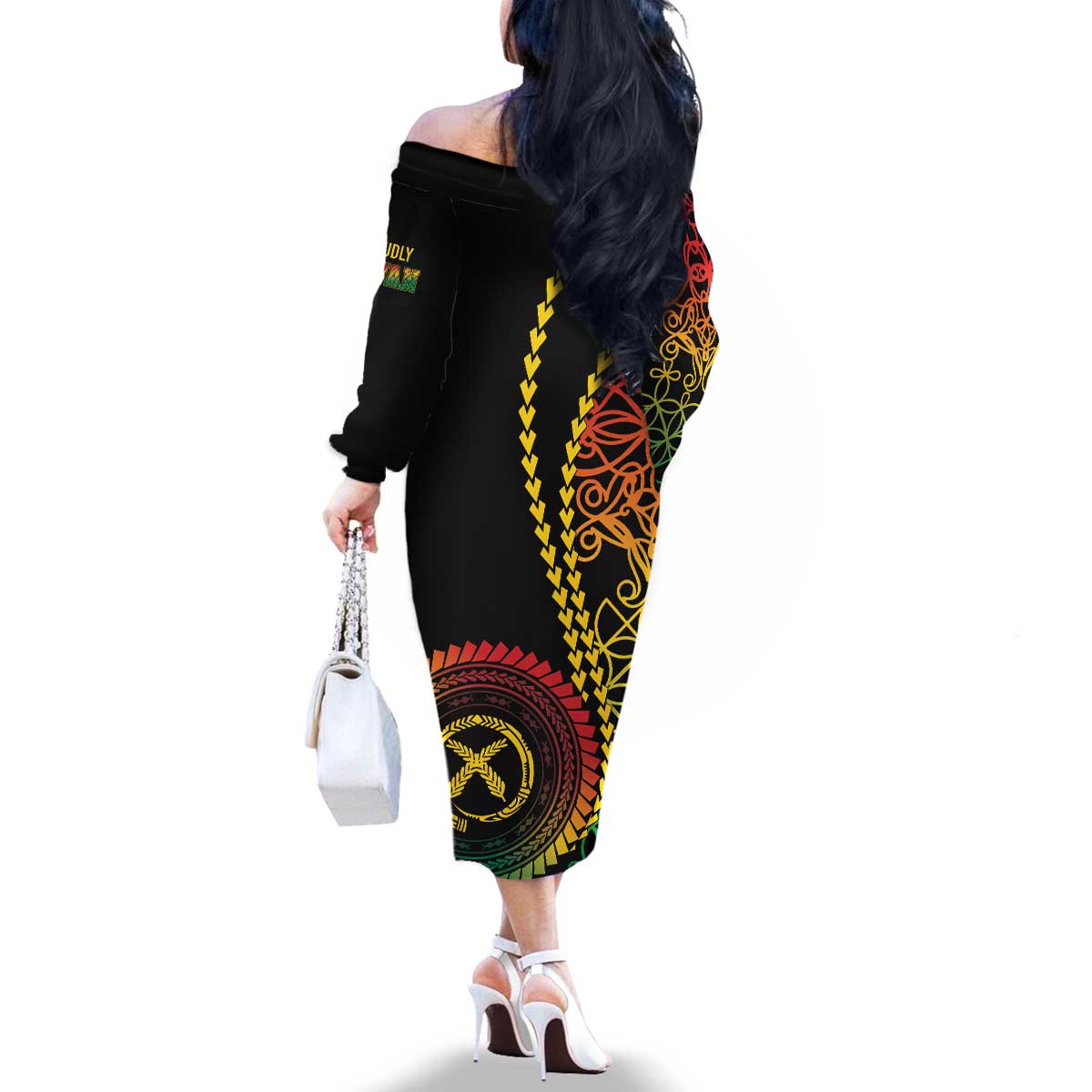 Proudly Ni-Van Sandroing Inspired Classic Style Family Matching Off The Shoulder Long Sleeve Dress and Hawaiian Shirt