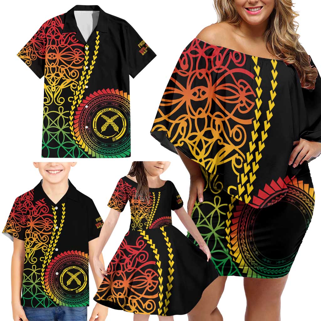 Proudly Ni-Van Sandroing Inspired Classic Style Family Matching Off Shoulder Short Dress and Hawaiian Shirt LT7 - Polynesian Pride