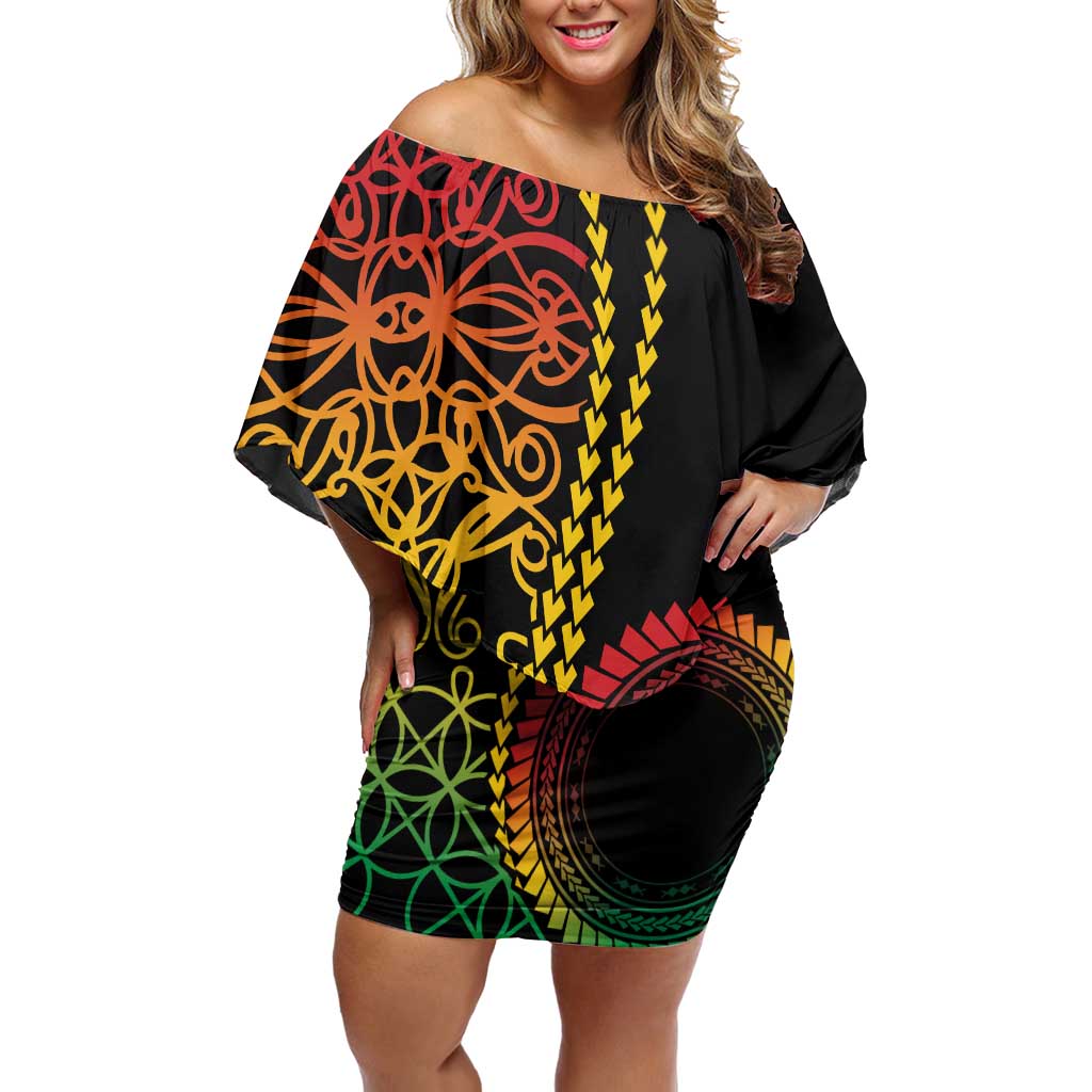 Proudly Ni-Van Sandroing Inspired Classic Style Family Matching Off Shoulder Short Dress and Hawaiian Shirt LT7 Mom's Dress Colorful - Polynesian Pride