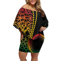 Proudly Ni-Van Sandroing Inspired Classic Style Family Matching Off Shoulder Short Dress and Hawaiian Shirt LT7 Mom's Dress Colorful - Polynesian Pride