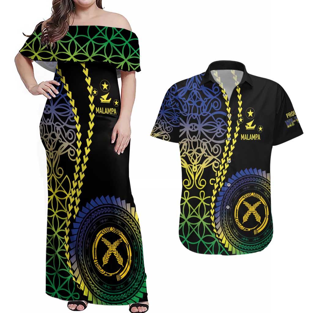 Proudly Ni-Van Sandroing Inspired Couples Matching Off Shoulder Maxi Dress and Hawaiian Shirt Malampa Classic Style LT7 Colorful - Polynesian Pride