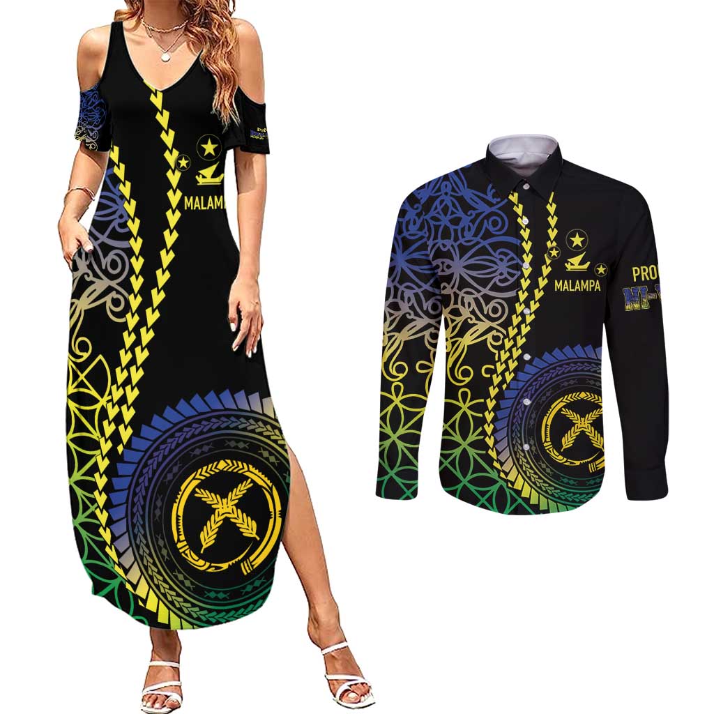 Proudly Ni-Van Sandroing Inspired Couples Matching Summer Maxi Dress and Long Sleeve Button Shirt Malampa Classic Style LT7 Colorful - Polynesian Pride