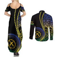 Proudly Ni-Van Sandroing Inspired Couples Matching Summer Maxi Dress and Long Sleeve Button Shirt Malampa Classic Style LT7 - Polynesian Pride