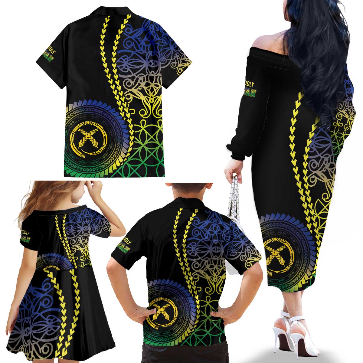 Proudly Ni-Van Sandroing Inspired Family Matching Off The Shoulder Long Sleeve Dress and Hawaiian Shirt Malampa Classic Style