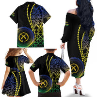 Proudly Ni-Van Sandroing Inspired Family Matching Off The Shoulder Long Sleeve Dress and Hawaiian Shirt Malampa Classic Style