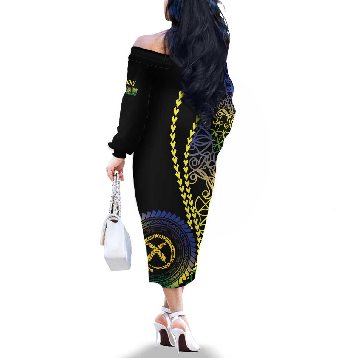 Proudly Ni-Van Sandroing Inspired Family Matching Off The Shoulder Long Sleeve Dress and Hawaiian Shirt Malampa Classic Style