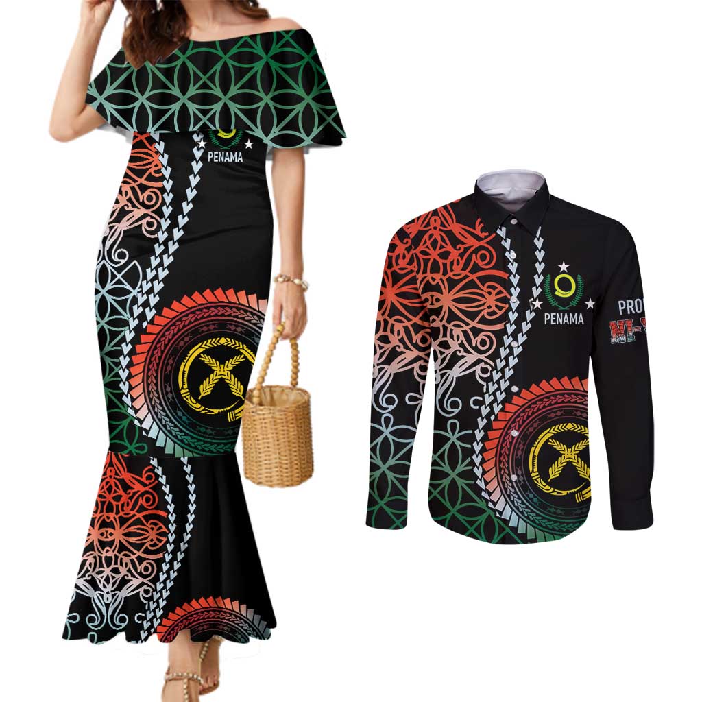 Proudly Ni-Van Sandroing Inspired Couples Matching Mermaid Dress and Long Sleeve Button Shirt Penama Classic Style LT7 Colorful - Polynesian Pride