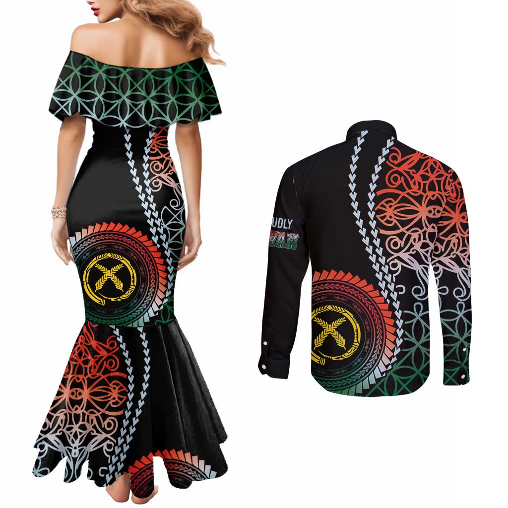 Proudly Ni-Van Sandroing Inspired Couples Matching Mermaid Dress and Long Sleeve Button Shirt Penama Classic Style LT7 - Polynesian Pride