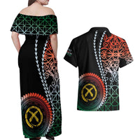 Proudly Ni-Van Sandroing Inspired Couples Matching Off Shoulder Maxi Dress and Hawaiian Shirt Penama Classic Style LT7 - Polynesian Pride