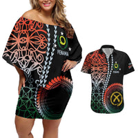 Proudly Ni-Van Sandroing Inspired Couples Matching Off Shoulder Short Dress and Hawaiian Shirt Penama Classic Style LT7 Colorful - Polynesian Pride