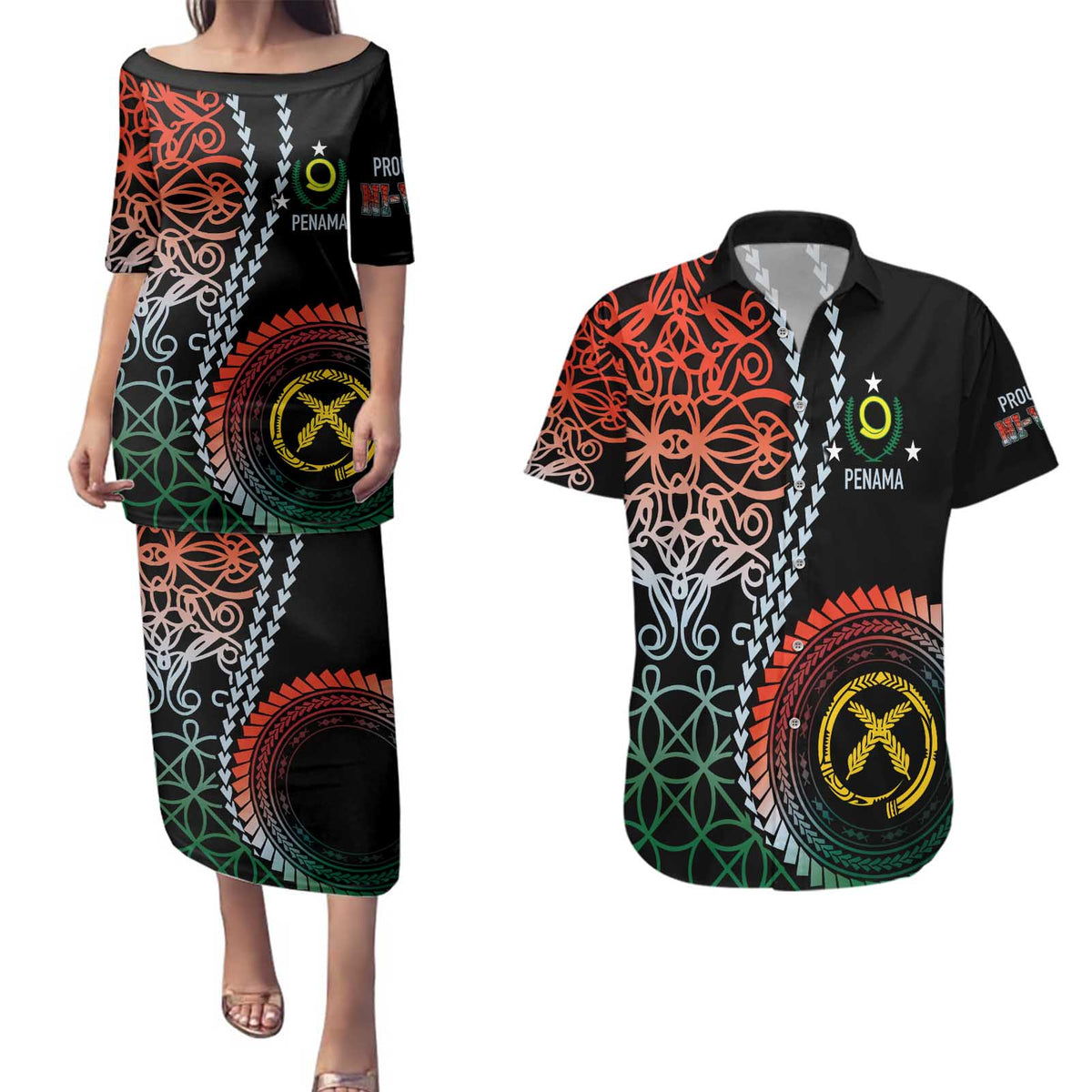 Proudly Ni-Van Sandroing Inspired Couples Matching Puletasi and Hawaiian Shirt Penama Classic Style LT7 Colorful - Polynesian Pride