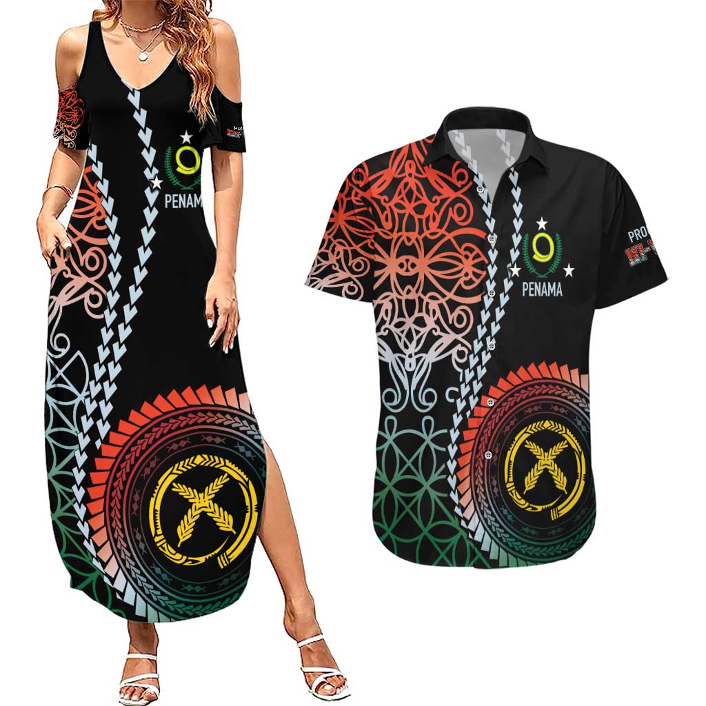 Proudly Ni-Van Sandroing Inspired Couples Matching Summer Maxi Dress and Hawaiian Shirt Penama Classic Style LT7 Colorful - Polynesian Pride
