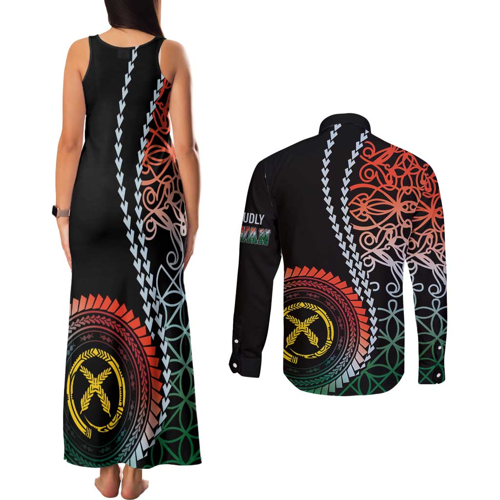 Proudly Ni-Van Sandroing Inspired Couples Matching Tank Maxi Dress and Long Sleeve Button Shirt Penama Classic Style LT7 - Polynesian Pride
