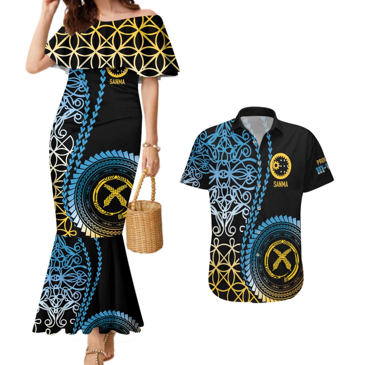 Proudly Ni-Van Sandroing Inspired Couples Matching Mermaid Dress and Hawaiian Shirt Sanma Classic Style