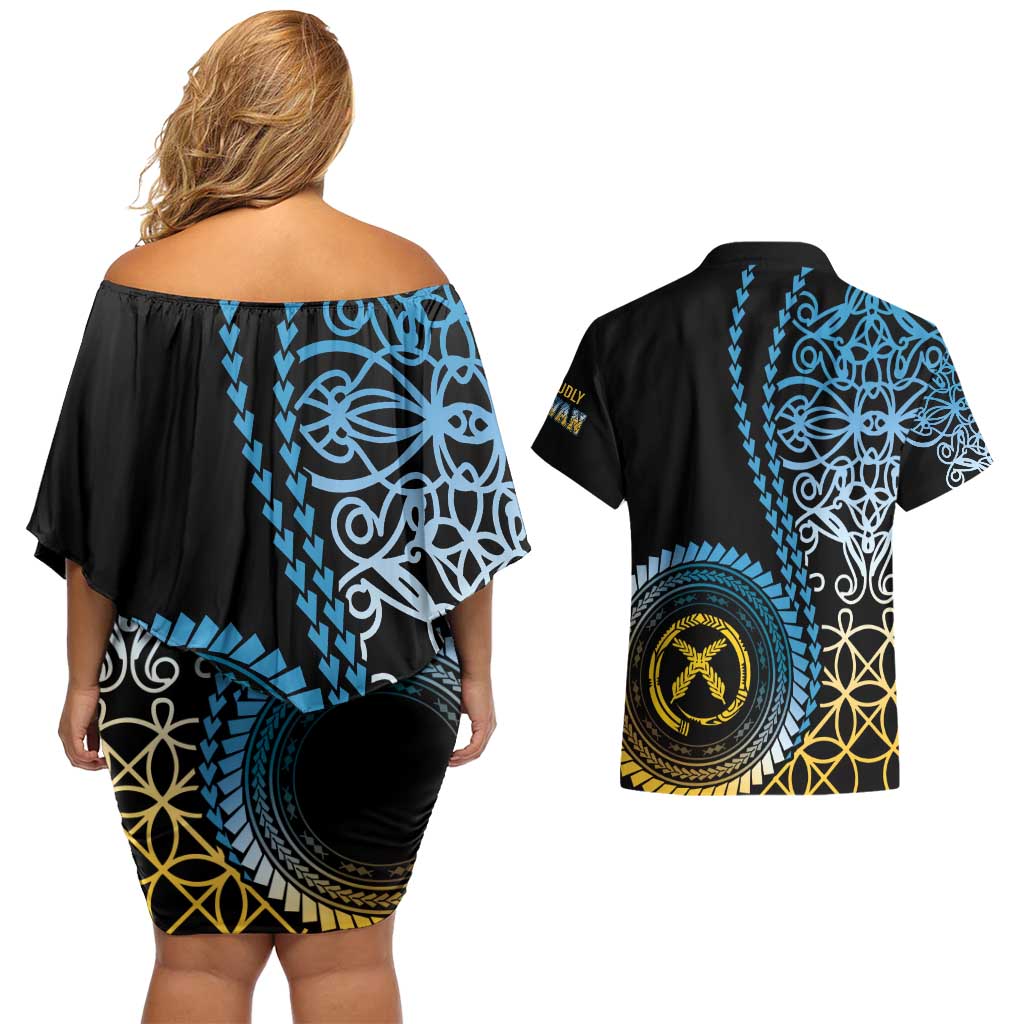 Proudly Ni-Van Sandroing Inspired Couples Matching Off Shoulder Short Dress and Hawaiian Shirt Sanma Classic Style LT7 - Polynesian Pride