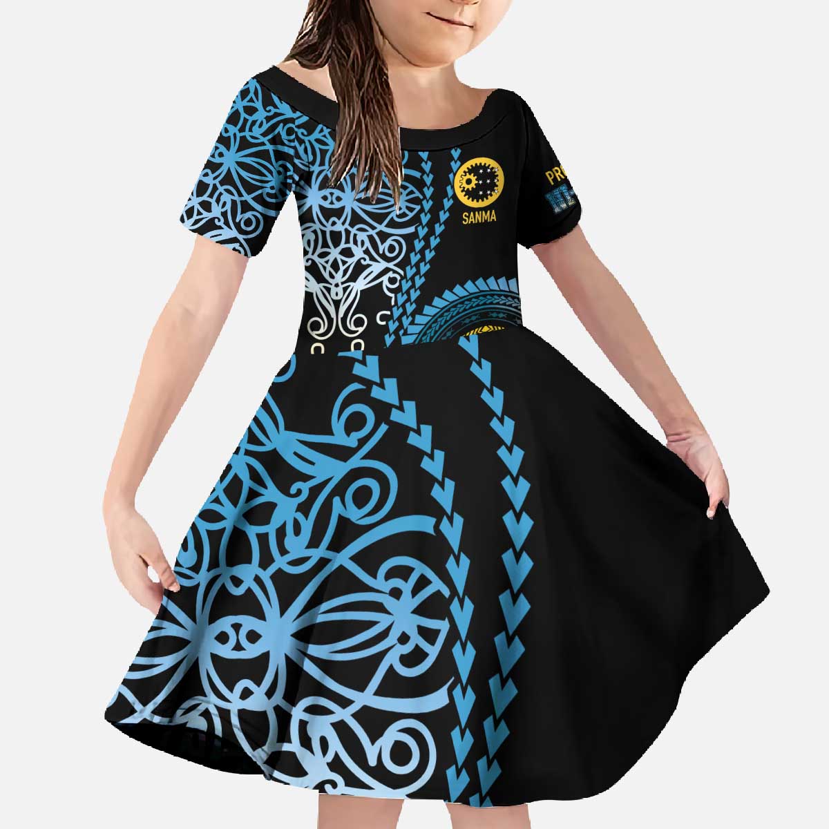 Proudly Ni-Van Sandroing Inspired Family Matching Off The Shoulder Long Sleeve Dress and Hawaiian Shirt Sanma Classic Style