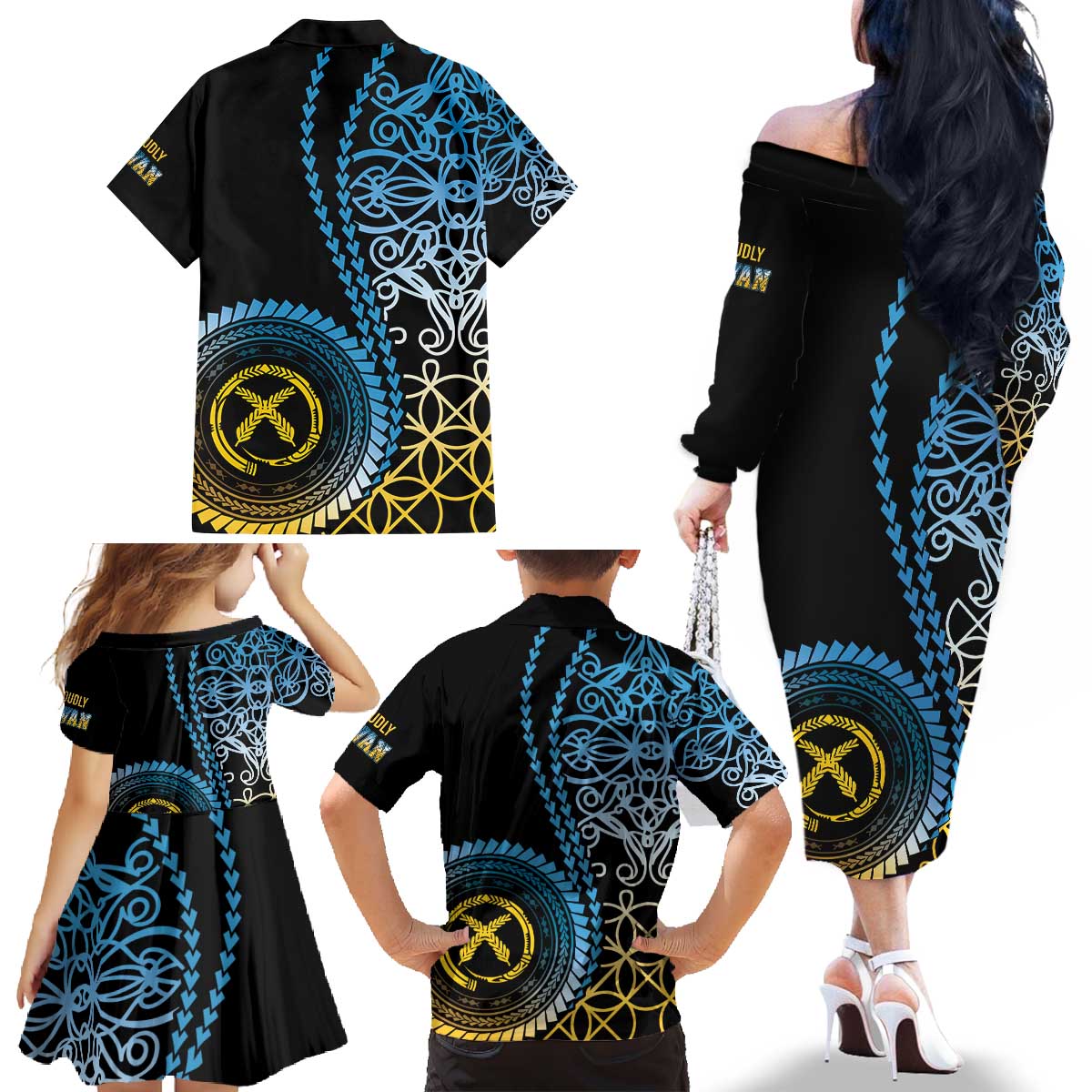 Proudly Ni-Van Sandroing Inspired Family Matching Off The Shoulder Long Sleeve Dress and Hawaiian Shirt Sanma Classic Style