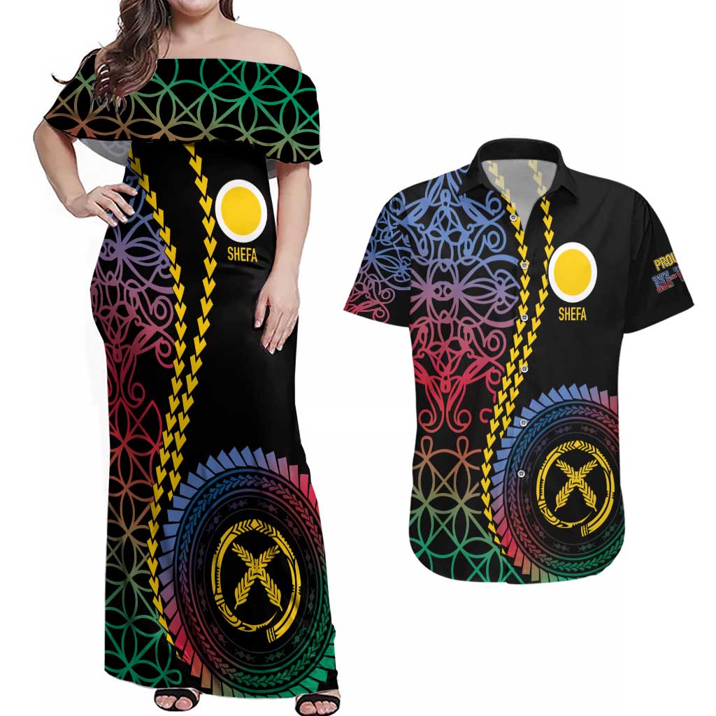 Proudly Ni-Van Sandroing Inspired Couples Matching Off Shoulder Maxi Dress and Hawaiian Shirt Shefa Classic Style LT7 Colorful - Polynesian Pride
