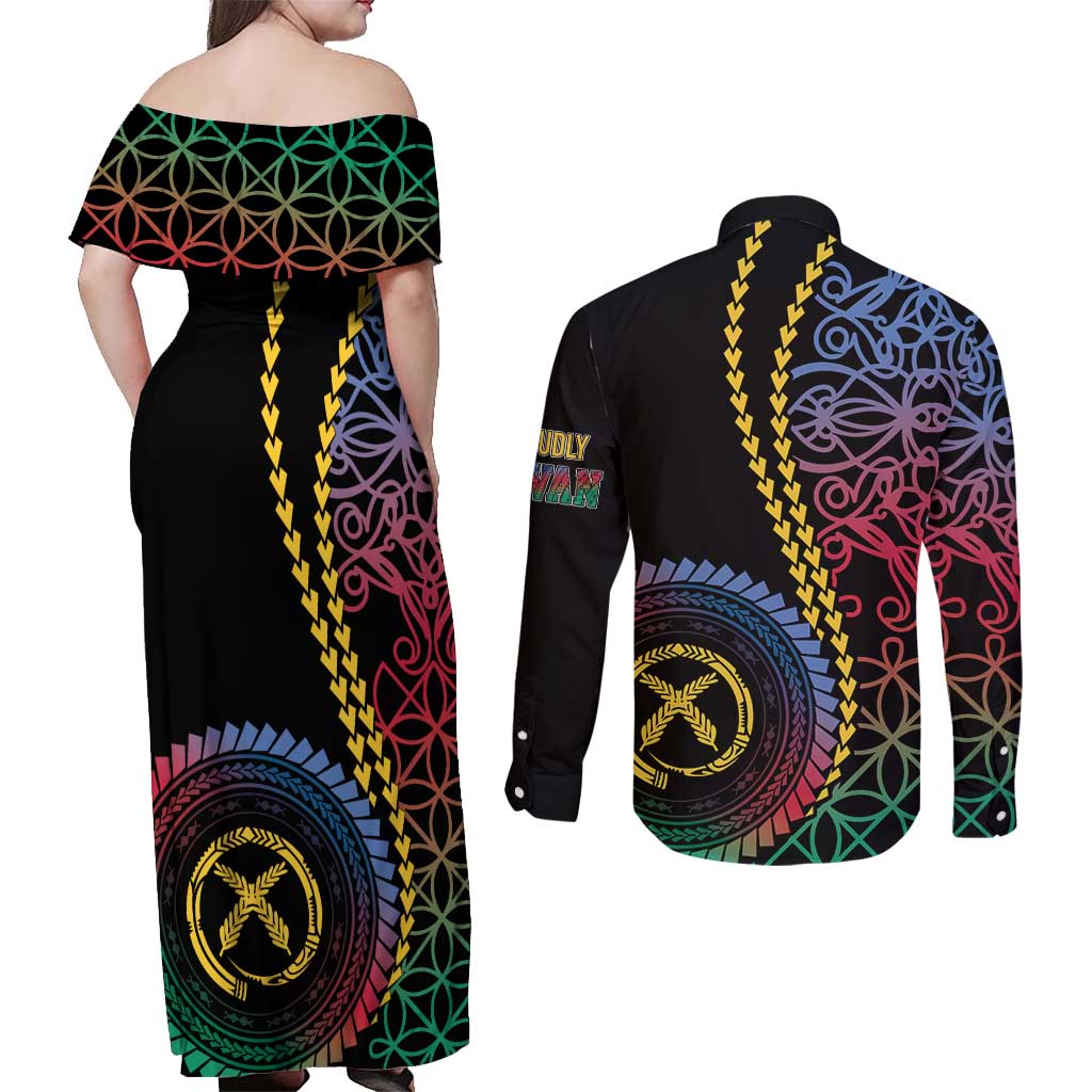 Proudly Ni-Van Sandroing Inspired Couples Matching Off Shoulder Maxi Dress and Long Sleeve Button Shirt Shefa Classic Style LT7 - Polynesian Pride