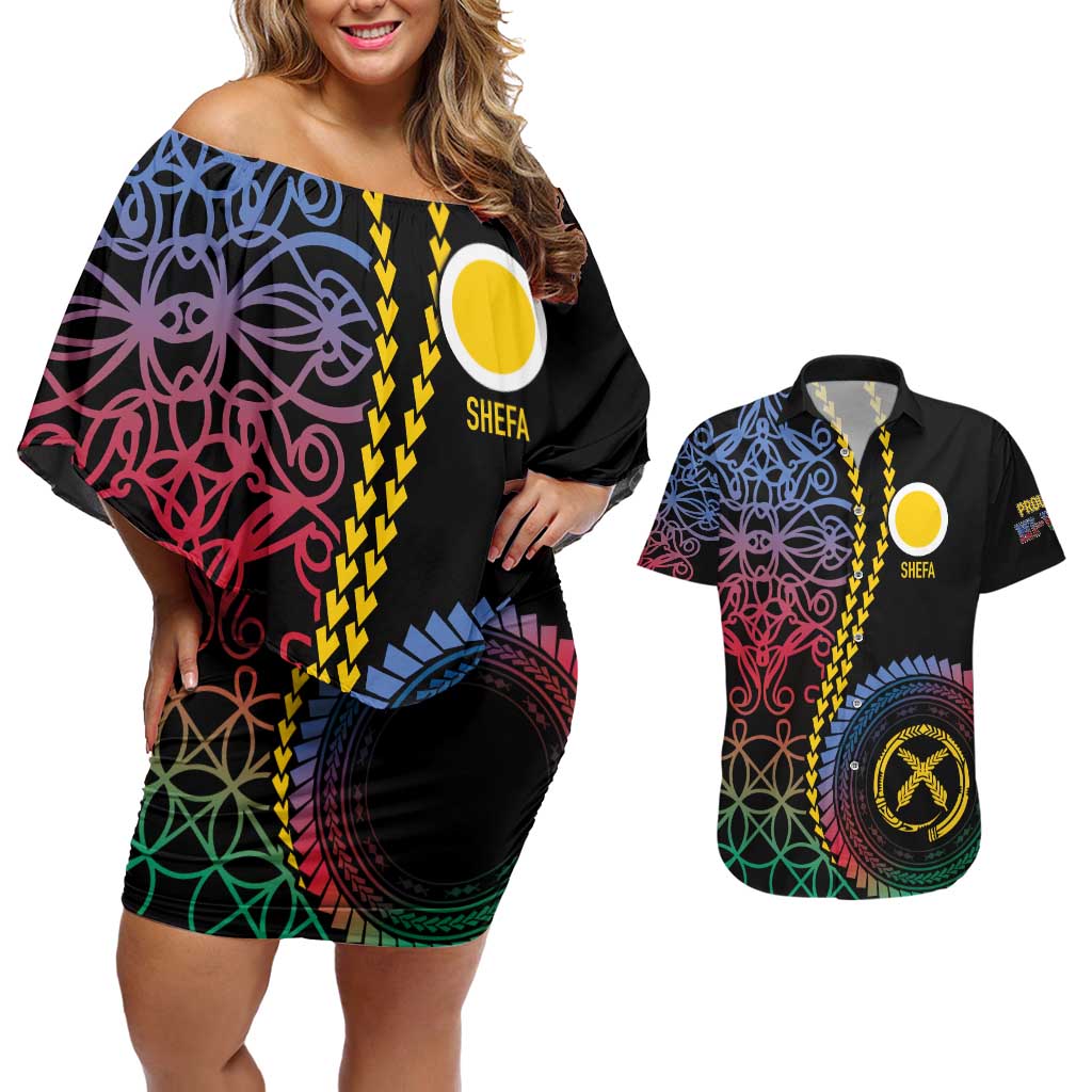 Proudly Ni-Van Sandroing Inspired Couples Matching Off Shoulder Short Dress and Hawaiian Shirt Shefa Classic Style LT7 Colorful - Polynesian Pride