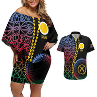 Proudly Ni-Van Sandroing Inspired Couples Matching Off Shoulder Short Dress and Hawaiian Shirt Shefa Classic Style LT7 Colorful - Polynesian Pride