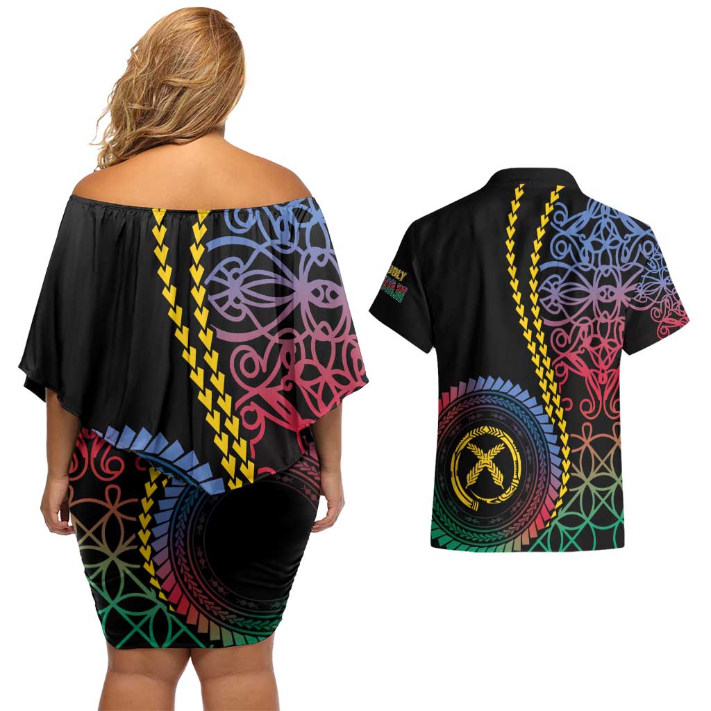 Proudly Ni-Van Sandroing Inspired Couples Matching Off Shoulder Short Dress and Hawaiian Shirt Shefa Classic Style LT7 - Polynesian Pride