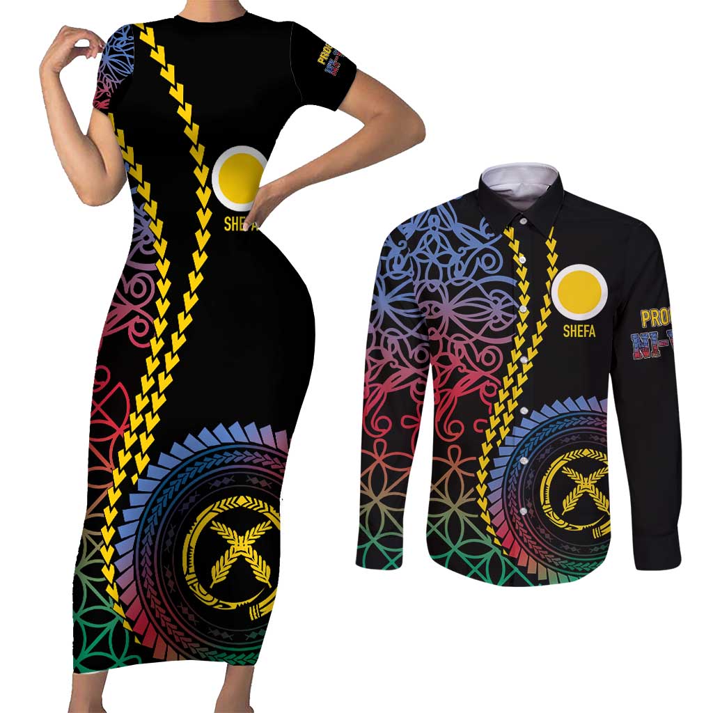 Proudly Ni-Van Sandroing Inspired Couples Matching Short Sleeve Bodycon Dress and Long Sleeve Button Shirt Shefa Classic Style LT7 Colorful - Polynesian Pride