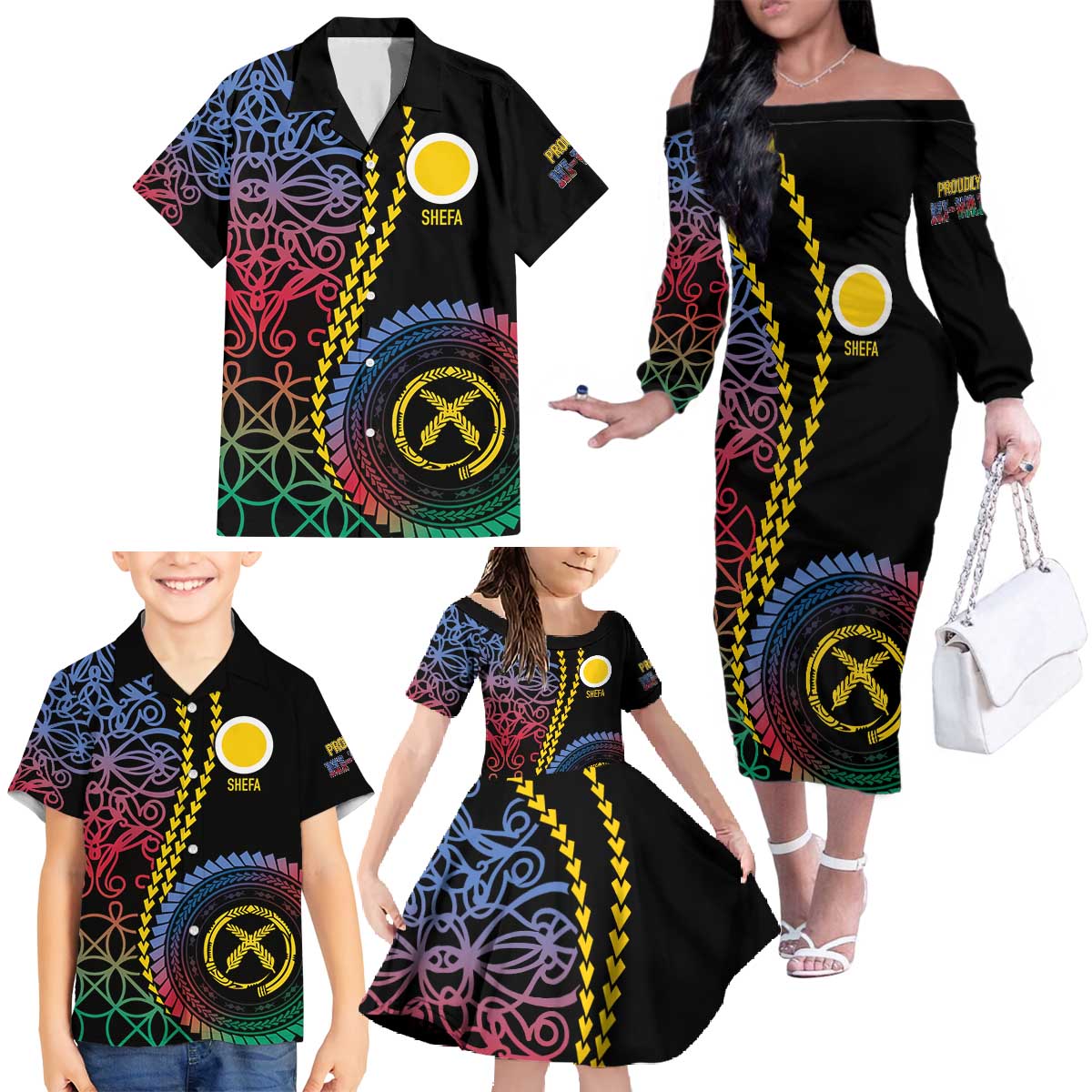 Proudly Ni-Van Sandroing Inspired Family Matching Off The Shoulder Long Sleeve Dress and Hawaiian Shirt Shefa Classic Style