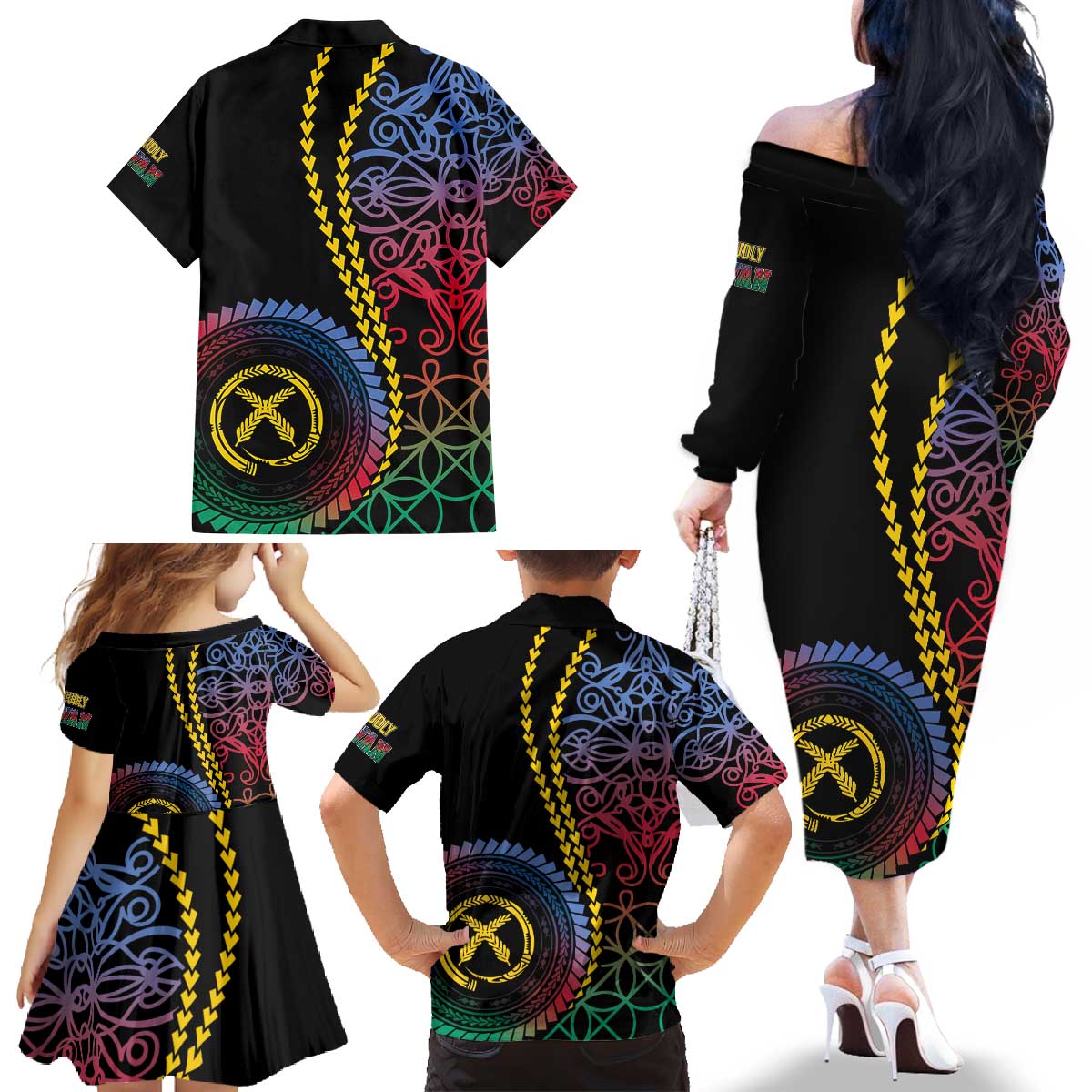 Proudly Ni-Van Sandroing Inspired Family Matching Off The Shoulder Long Sleeve Dress and Hawaiian Shirt Shefa Classic Style