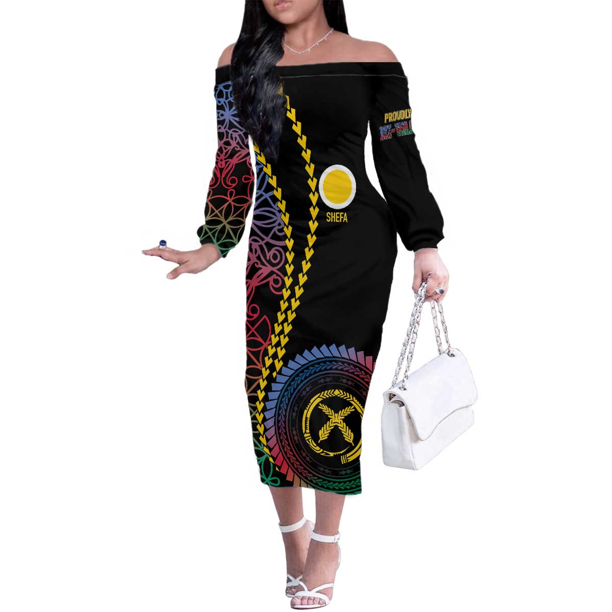 Proudly Ni-Van Sandroing Inspired Family Matching Off The Shoulder Long Sleeve Dress and Hawaiian Shirt Shefa Classic Style