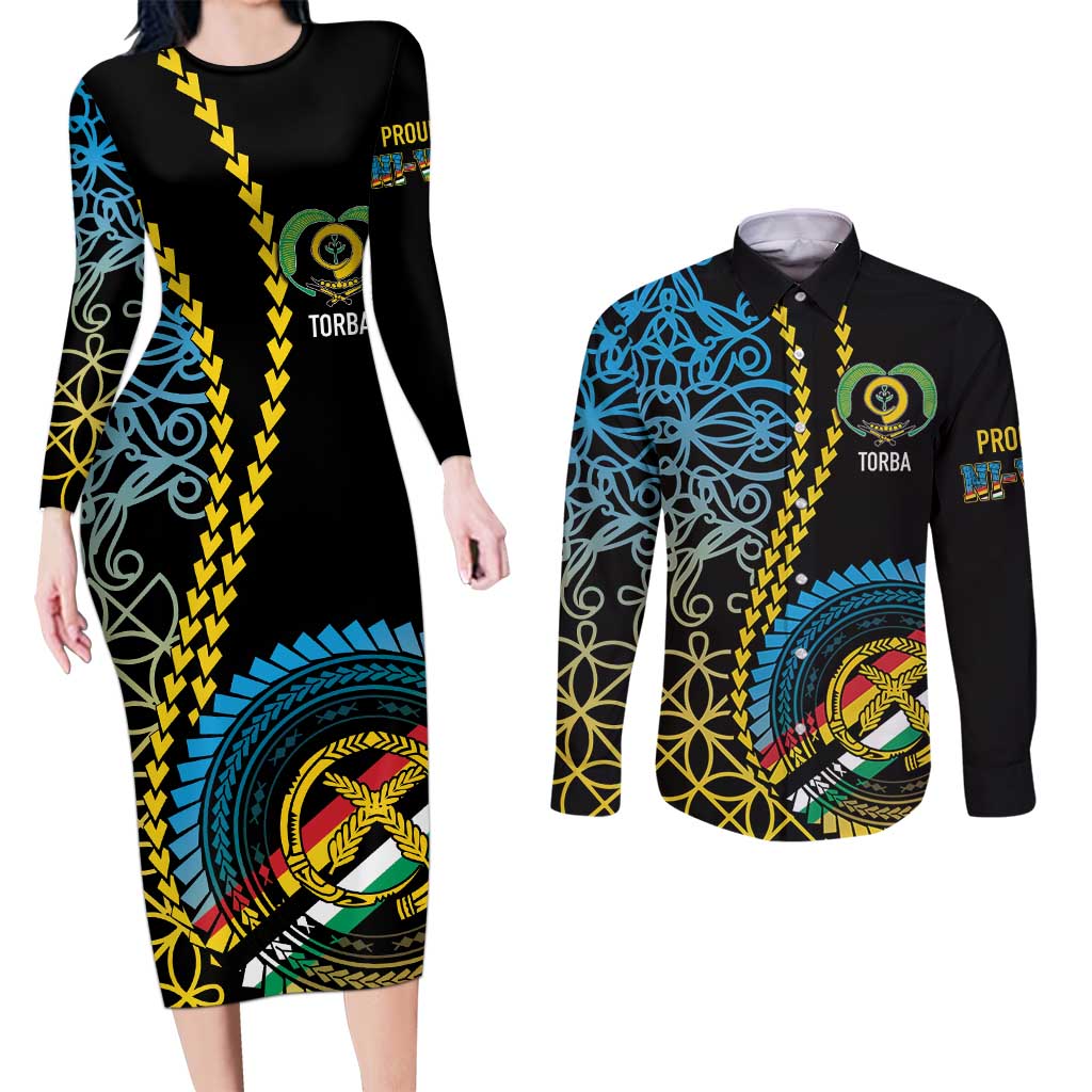 Proudly Ni-Van Sandroing Inspired Couples Matching Long Sleeve Bodycon Dress and Long Sleeve Button Shirt Torba Classic Style LT7 Colorful - Polynesian Pride