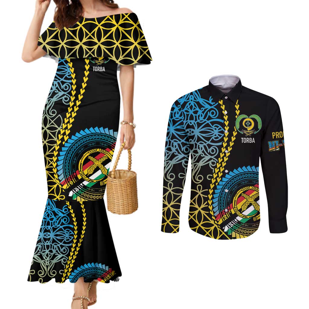 Proudly Ni-Van Sandroing Inspired Couples Matching Mermaid Dress and Long Sleeve Button Shirt Torba Classic Style LT7 Colorful - Polynesian Pride