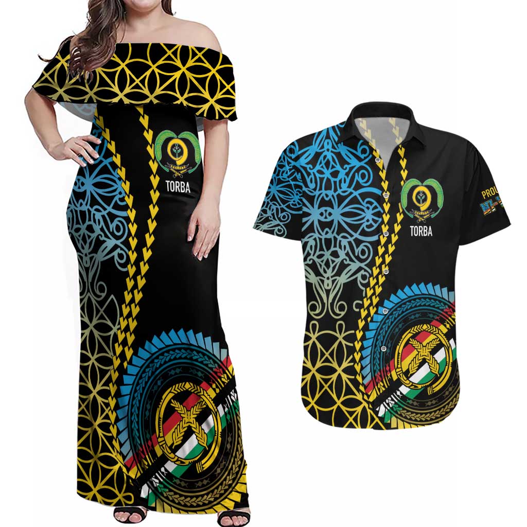 Proudly Ni-Van Sandroing Inspired Couples Matching Off Shoulder Maxi Dress and Hawaiian Shirt Torba Classic Style LT7 Colorful - Polynesian Pride