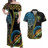 Proudly Ni-Van Sandroing Inspired Couples Matching Off Shoulder Maxi Dress and Hawaiian Shirt Torba Classic Style LT7 Colorful - Polynesian Pride