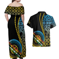 Proudly Ni-Van Sandroing Inspired Couples Matching Off Shoulder Maxi Dress and Hawaiian Shirt Torba Classic Style LT7 - Polynesian Pride