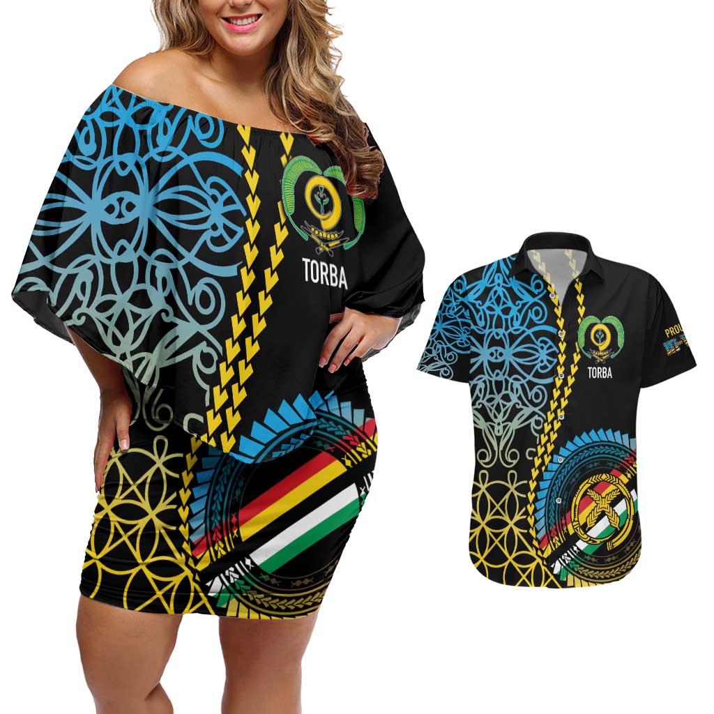 Proudly Ni-Van Sandroing Inspired Couples Matching Off Shoulder Short Dress and Hawaiian Shirt Torba Classic Style LT7 Colorful - Polynesian Pride