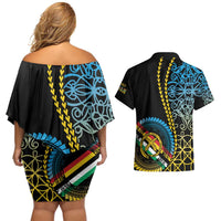 Proudly Ni-Van Sandroing Inspired Couples Matching Off Shoulder Short Dress and Hawaiian Shirt Torba Classic Style LT7 - Polynesian Pride