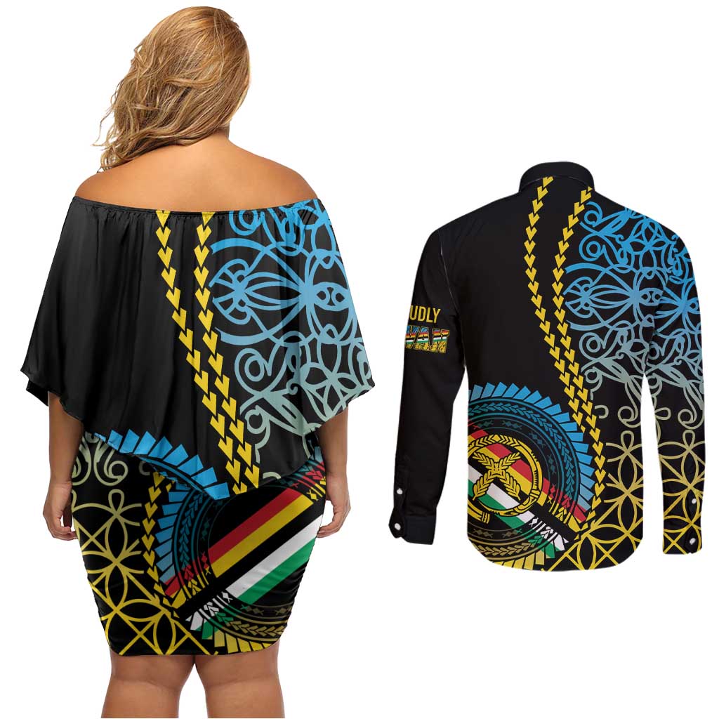 Proudly Ni-Van Sandroing Inspired Couples Matching Off Shoulder Short Dress and Long Sleeve Button Shirt Torba Classic Style LT7 - Polynesian Pride