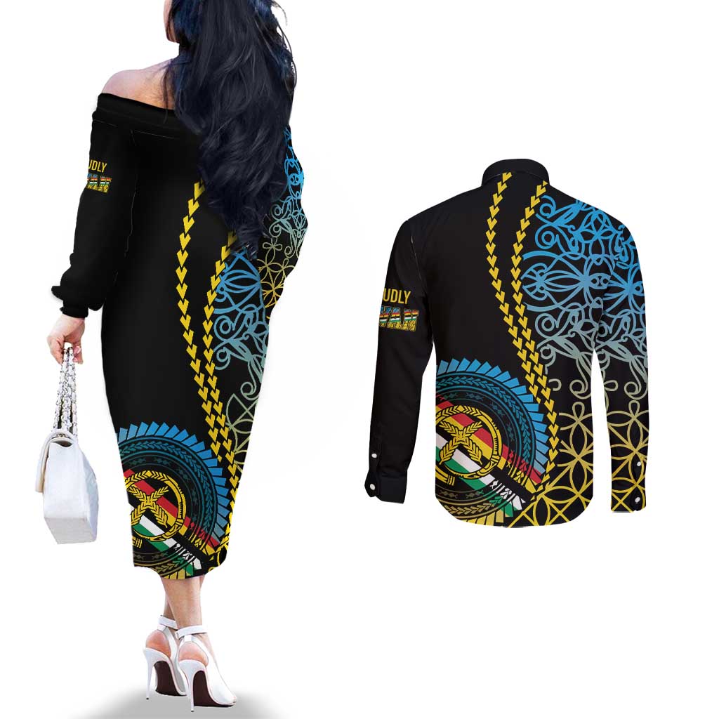 Proudly Ni-Van Sandroing Inspired Couples Matching Off The Shoulder Long Sleeve Dress and Long Sleeve Button Shirt Torba Classic Style LT7 - Polynesian Pride