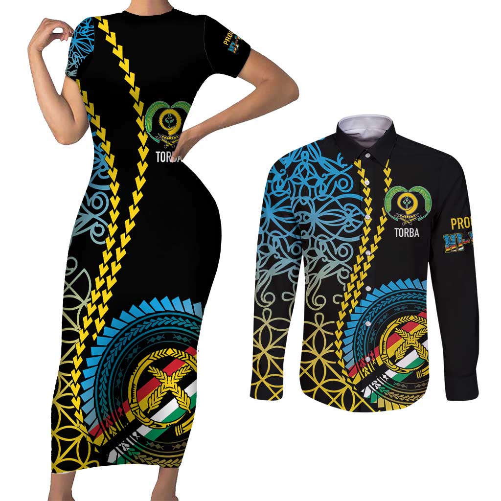 Proudly Ni-Van Sandroing Inspired Couples Matching Short Sleeve Bodycon Dress and Long Sleeve Button Shirt Torba Classic Style LT7 Colorful - Polynesian Pride