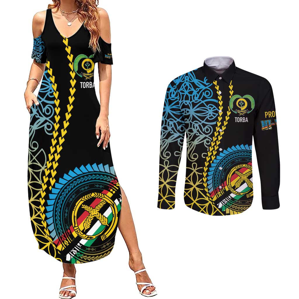 Proudly Ni-Van Sandroing Inspired Couples Matching Summer Maxi Dress and Long Sleeve Button Shirt Torba Classic Style LT7 Colorful - Polynesian Pride