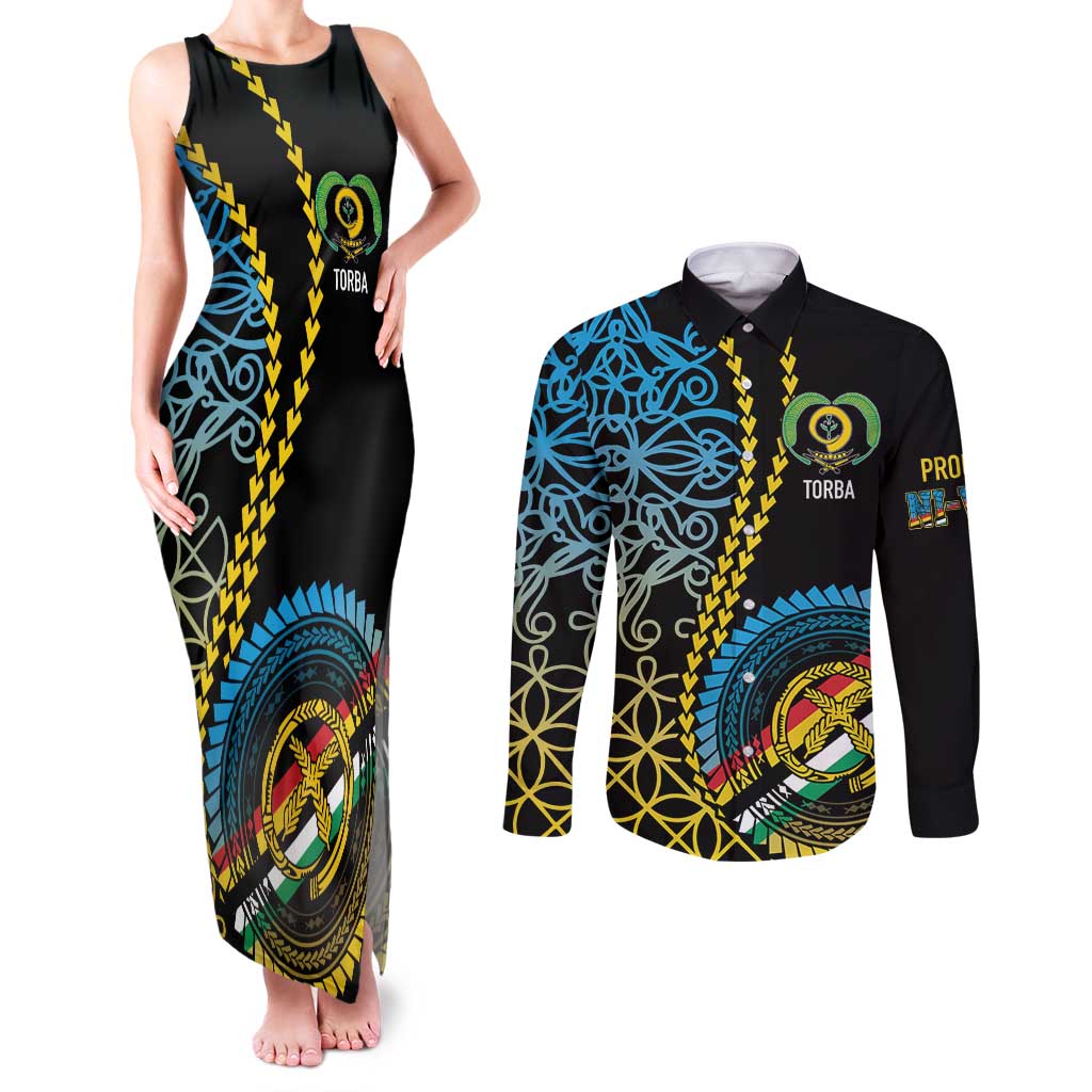 Proudly Ni-Van Sandroing Inspired Couples Matching Tank Maxi Dress and Long Sleeve Button Shirt Torba Classic Style LT7 Colorful - Polynesian Pride