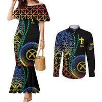 Proudly Ni-Van Sandroing Inspired Couples Matching Mermaid Dress and Long Sleeve Button Shirt Tafea Classic Style LT7 Colorful - Polynesian Pride