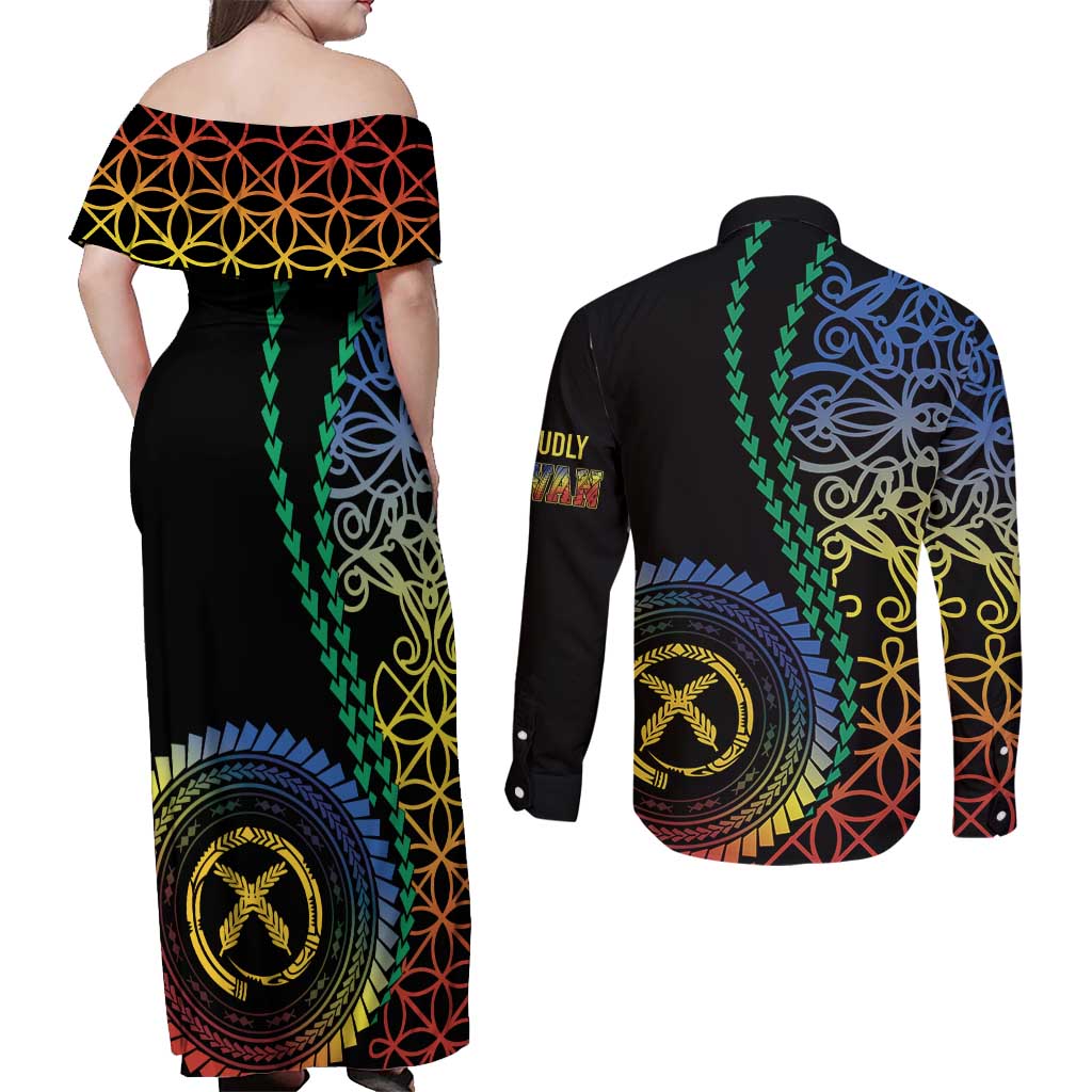Proudly Ni-Van Sandroing Inspired Couples Matching Off Shoulder Maxi Dress and Long Sleeve Button Shirt Tafea Classic Style LT7 - Polynesian Pride
