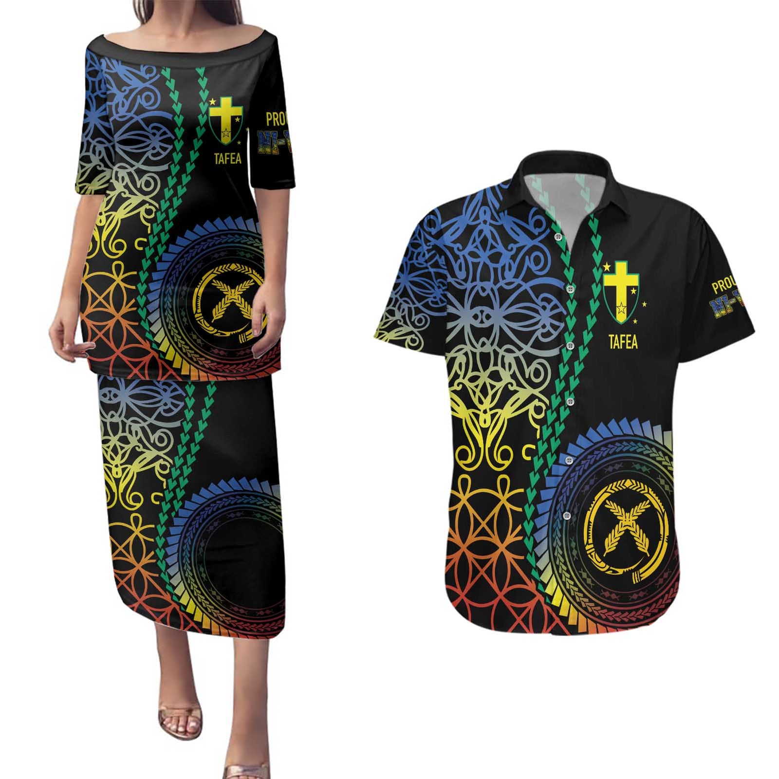 Proudly Ni-Van Sandroing Inspired Couples Matching Puletasi and Hawaiian Shirt Tafea Classic Style LT7 Colorful - Polynesian Pride